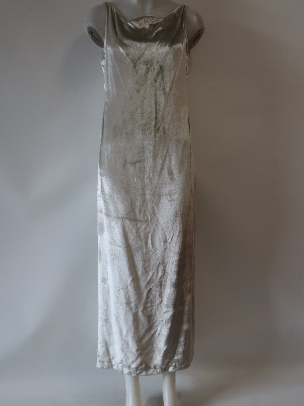 NWT Donna Karan Black Label (Item-84) Silver Silk Rayon Crushed Velvet Dress 8